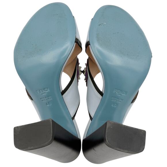 Fendi Flowerland Stud Floral Block Heel Mule Slide Sandals Size 40 US 10 - Picture 10 of 15